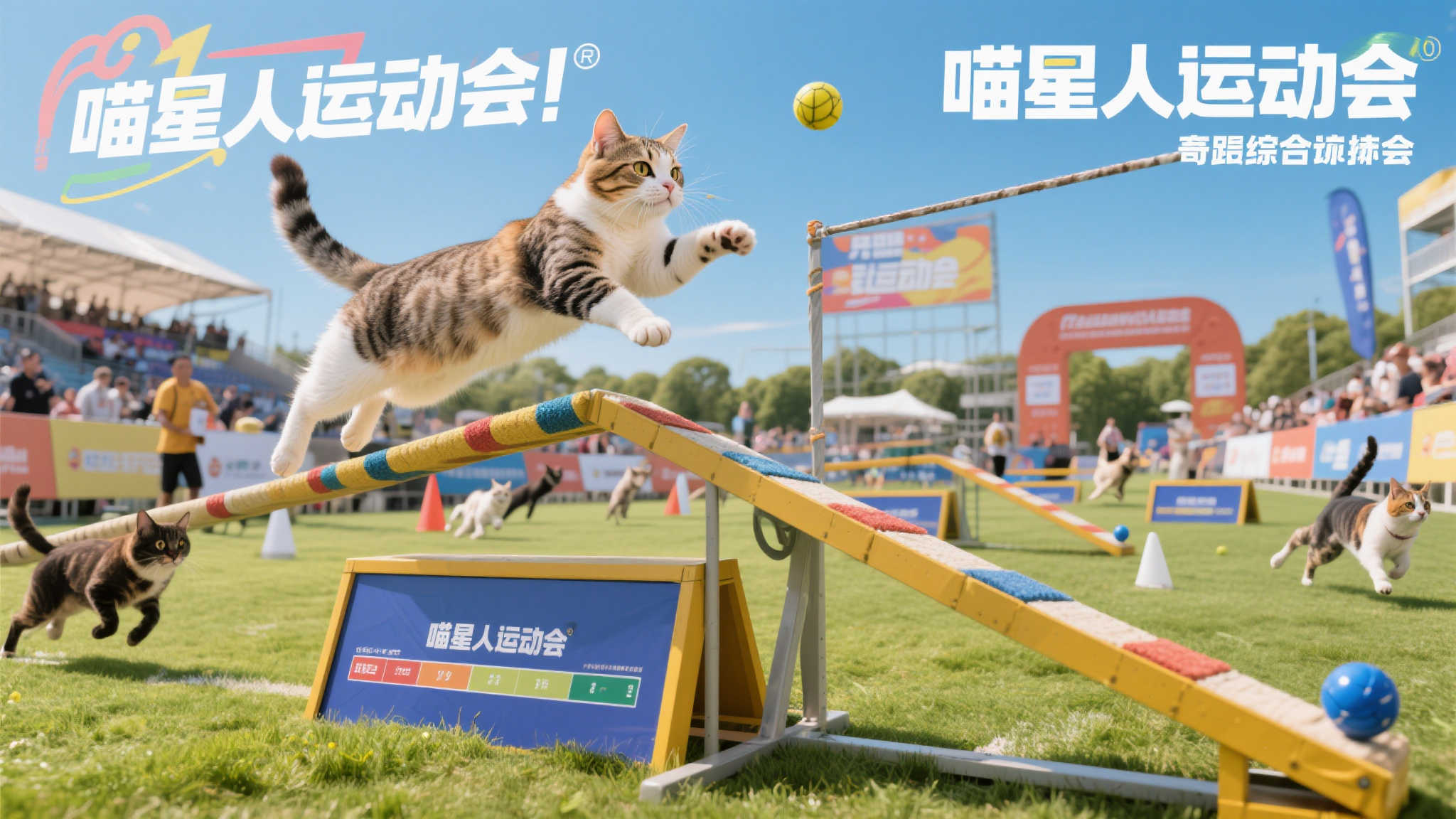 猫咪运动争霸赛,哪位喵星高手能斩获满分? 顾名思义,“喵星人运动会”就是为猫咪量身定制的一场